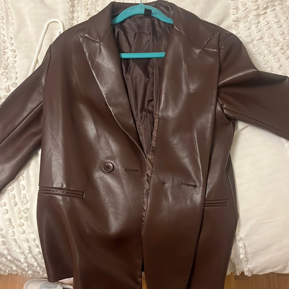 Oversized brown leather blazer Windsor